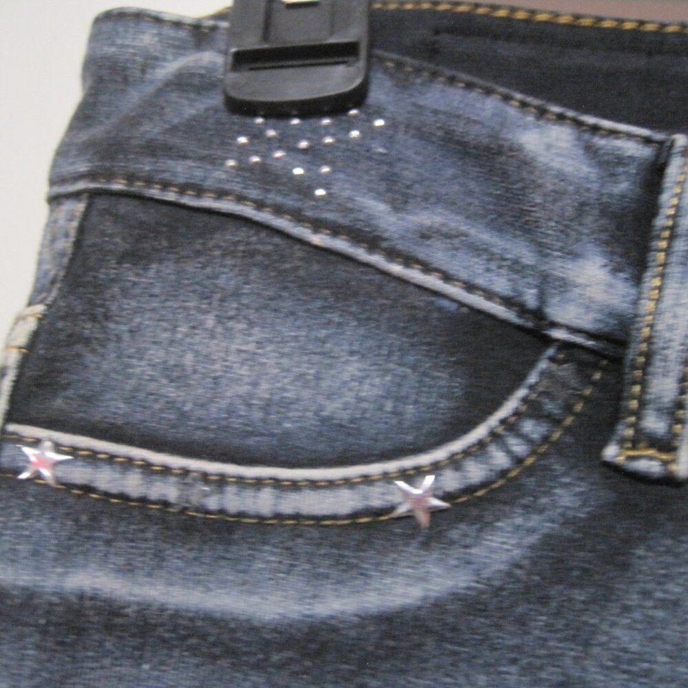 JW Maxx Pants Women's Large Cotton Blue Skinny Leg Pull On Stretch Studded Stars - Picture 5 of 8